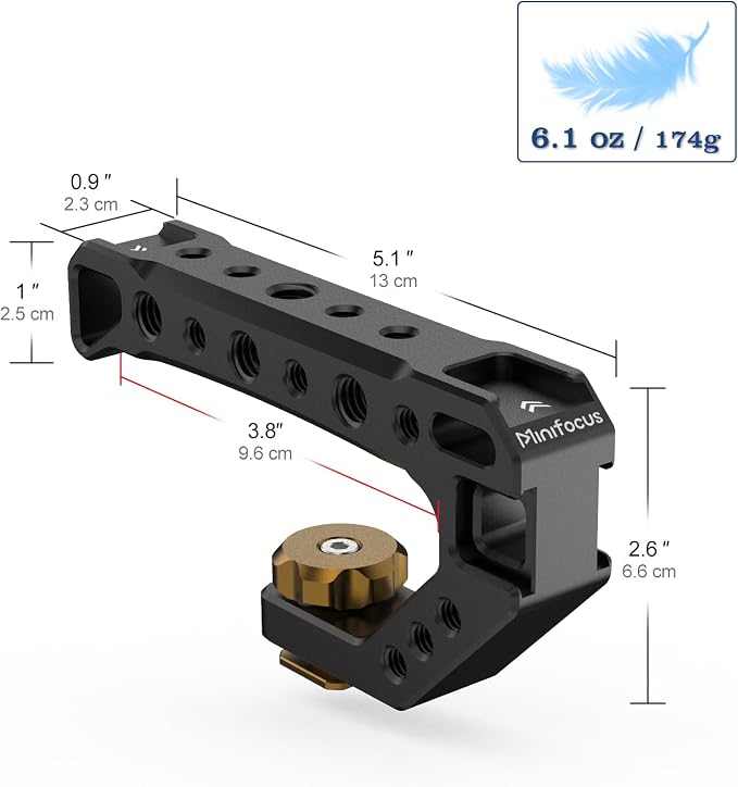 Top Handle with Cold Shoe Mount, Lightweight Handle Grip for Camera Cage, Universal Camera Top Handgrip with 4 Cold Shoe and 1/4" & 3/8" Holes for Camera Cage, Microphone, LED Light, Monitor - Image 5