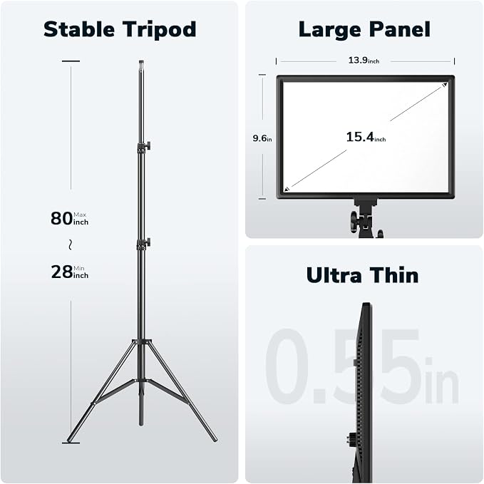 D50 LED Video Light Panel Lights 15.4", 2 Packs 45W 3000K-8000K Bi-Color Dimmable Photography Lighting, CRI 96+ Videography Lighting for Video Shooting/Gaming/Live Stream/Studio/Film - Image 5
