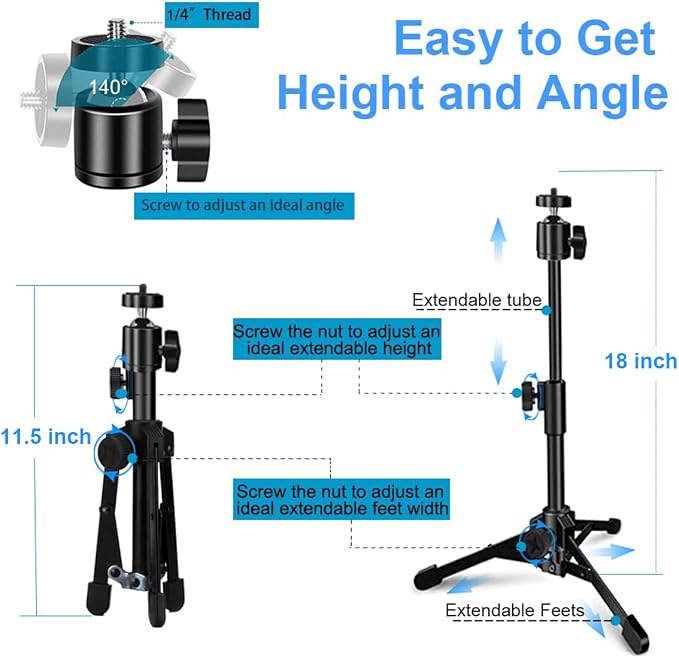Webcam Tripod Stand Extendable Desktops Tripod for Camera/Phone/Webcam, Desk Tripods Webcam Mount Holder Compatible with Logitech Webcams C925e C922x C922 C930e C930 C920 C615 /iPhone/Ring Light - Image 2