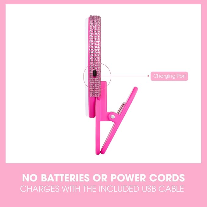 Riki Sweetheart Clip-On LED Makeup Mirror and Selfie Light, Rechargeable with Long-Lasting Battery, CRI 95+ for Phone, Laptop, and iPad, Film for TikTok, Instagram (Hot Pink Sparkle) - Image 4