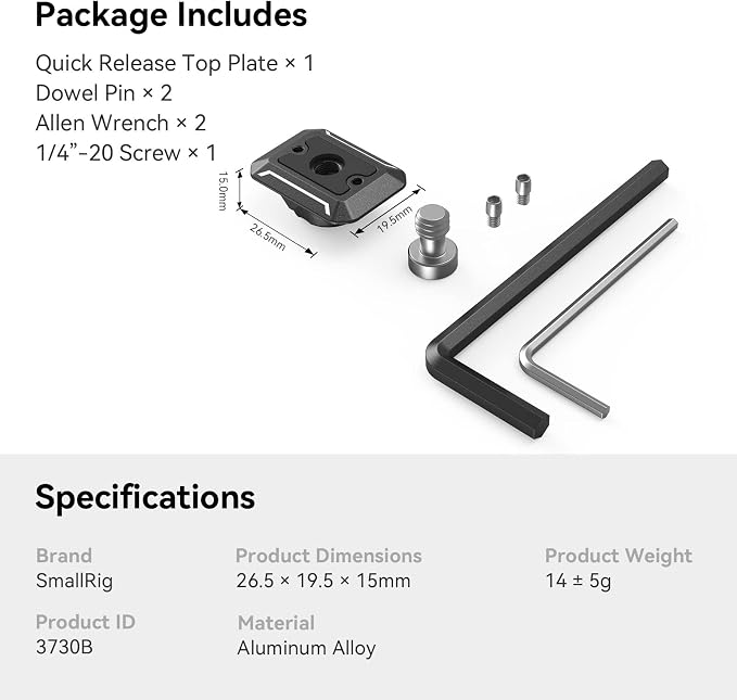SmallRig Quick Release Plate with 1/4" Screw, HawkLock Quick Release Top Plate for Stabilizer, Action Camera, Monitor, LED Light, QR Top Plate for SmallRig HawkLock Quick Release System - 3730C - Image 8