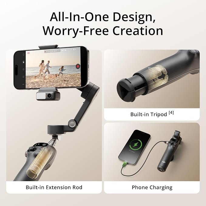 DJI Osmo Mobile 7P + Mic Mini TX (Infinity Black), Gimbal Stabilizer | For iPhone & Android, Native Tracking, Audio Reception, Lighting, 3-Axis Phone Gimbal, Built-in Extension Rod & Tripod - Image 6