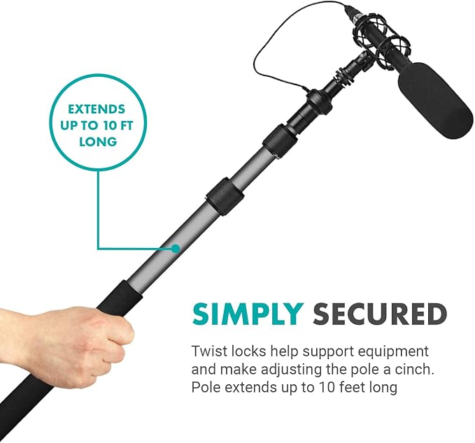 Movo XLR Shotgun Microphone & Boom Pole Kit – Professional Location Sound Recording Bundle with Shotgun Mic and Boompole with Internal XLR Cable for Filmmaking, ENG, and Broadcast Audio - Image 7