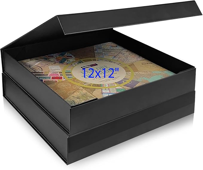 12x12 Scrapbook Storage Box for Scrapbooks, Papers and Supplies, Odor Free, Solid Black, 2 PCS 2 Pack by Harhana