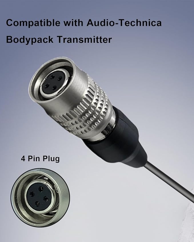Lavalier Lapel Microphone Unidirectional Condenser Mic for Audio-Technica Wireless Bodypack Transmitter ATW-110G, ATW-T310, ATW-T701,ATW-T1000, ATW-T1001, ATW-T1000 (Hirose 4 Pin Plug) - Image 2