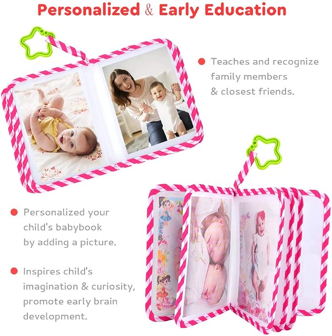 Baby Photo Album, My First Photo Album for Baby & Toddler, Pink | 17 Photo Slots(4×6"), Soft Anti-Scratch Edges, Shatterproof Safety Mirror, Star Hanging Hook, Family Memory Keepsake Book - Image 3
