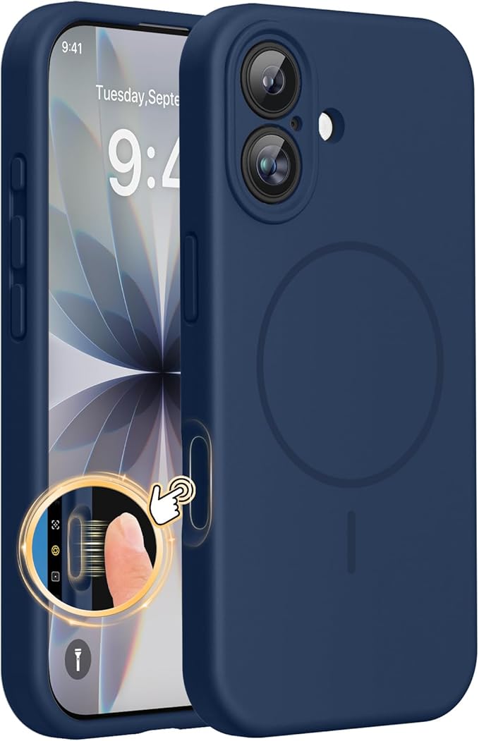 Miracase Silicone & Magnetic for iPhone 17 Case, Dark Blue | Compatible with MagSafe, Silicone Camera Control Cover, Soft Microfiber Lining, Shockproof Drop Protection Phone Case for 17 by Miracase