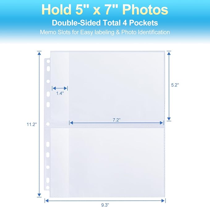 30 Pack 5x7 Photo Album Refill Pages for 3 Ring Binder,Ultra-Clear Photo Sleeves Holding 120 Pictures, Double-Sided 2 Pockets Photo Pages, Photo Sheet Protector for Photos and Postcards - Image 2