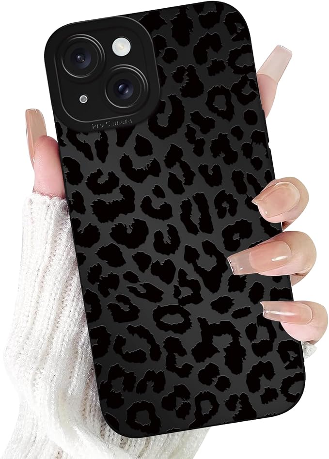 Cute Black Cheetah Print Phone Case for iPhone 15 6.1" | Aesthetic Leopard Pattern Design Cover Full Camera Lens Protective Shockproof Soft Slim TPU Funda for Men Women Girls by Unknown