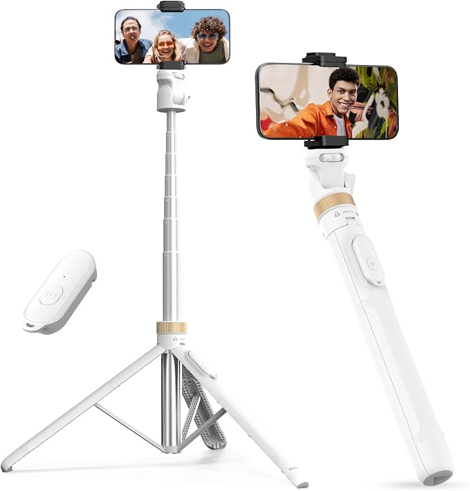 SENSYNE 72" Phone Tripod, Extendable for iPhone & Selfie Stick with Detachable Phone Holder & Wireless Remote, Compatible with All Cell Phones, Camera (White) by sensyne