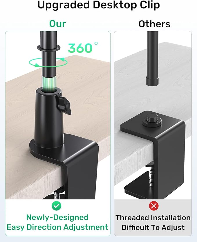 19" Flexible Gooseneck Mic Stand with Desk Clamp【Heavy Duty】, Dual Holder | Upgraded Desk Clamp, 2 Mic Holders, 1/4" and 3/8" Adapters, Ideal for Gaming, Live Streaming, Podcast, Conference, and Podium - Image 3