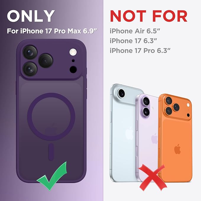 CAPRARO for iPhone 17 Pro Max Case, Compatible with MagSafe | Upgraded [Full Camera Protection] Protective Translucent Matte Women Girl Magnetic Phone Case Cover, Deep Purple - Image 2