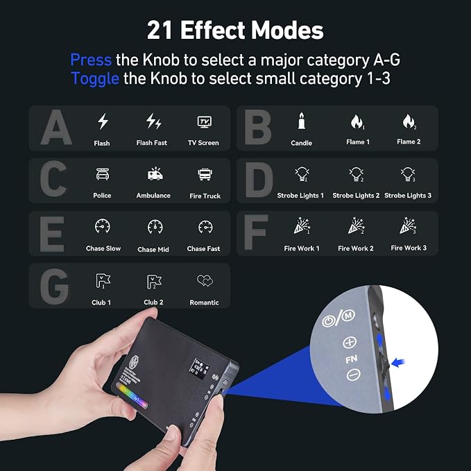 T12 Pro RGB Video Light,12W Portable LED Camera Light with 2500-8000K, 4000mAh Rechargeable Battery, 21 Effects, CRI 96+, for Studio Photography, Vlogging, Streaming, Selfie Video and Phone Recording - Image 5