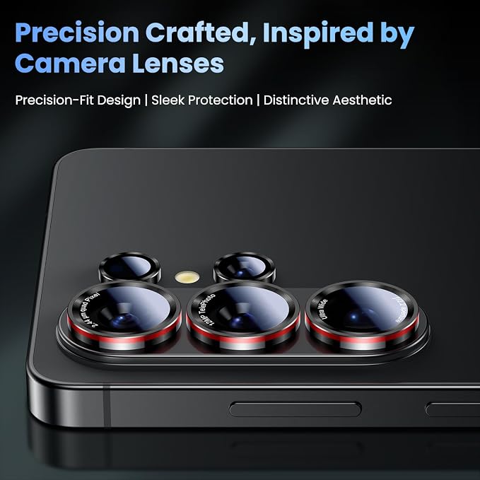 Uyiton for Samsung Galaxy S26 Ultra Camera Lens Protector | Case-Friendly, Ultra-Thin, Military-Grade Sapphire Glass with Aluminum Metal Rear Camera Screen Cover, Black+Red - Image 3