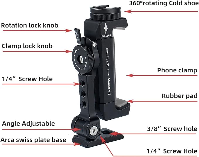 Metal Phone Tripod Mount with Rotatable Cold Shoe for Microphone Mount, Compatible with iPhone & Android, Universal Tripod Adapter for Vlogging, Cell Phone Holder, Youtube, Video Creators Rig - Image 6