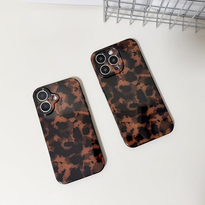 Cute Phone Case for iPhone 16 Pro Case Amber Leopard Print | Cheetah Tortoiseshell Pattern,Full Camera Protective,Slim Shockproof TPU,Aesthetic Girly Glossy Cover for Women Men-Brown - Image 6