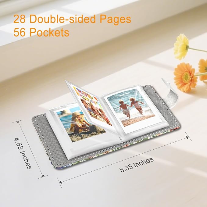 Vintage Floral Small Photos Album for 2x3 Inch Films, 56 Pockets | Mini Cute Picture Book, Wallet Size, for Polaroid Fujifilm Instax Mini Instant Camera Printer, Kpop Photocard Binders Holders - Image 5