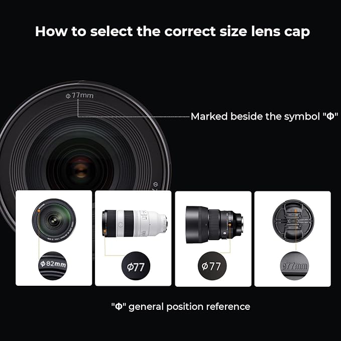 K&F CONCEPT 82mm Lens Cap, 9-in-1 Center Pinch Lens Cover + Anti-Loss | Keeper Leash + Microfiber Cleaning Cloth Kits Compatible with Nikon, Canon, Sony, Fujifilm Camera Lenses - Image 2