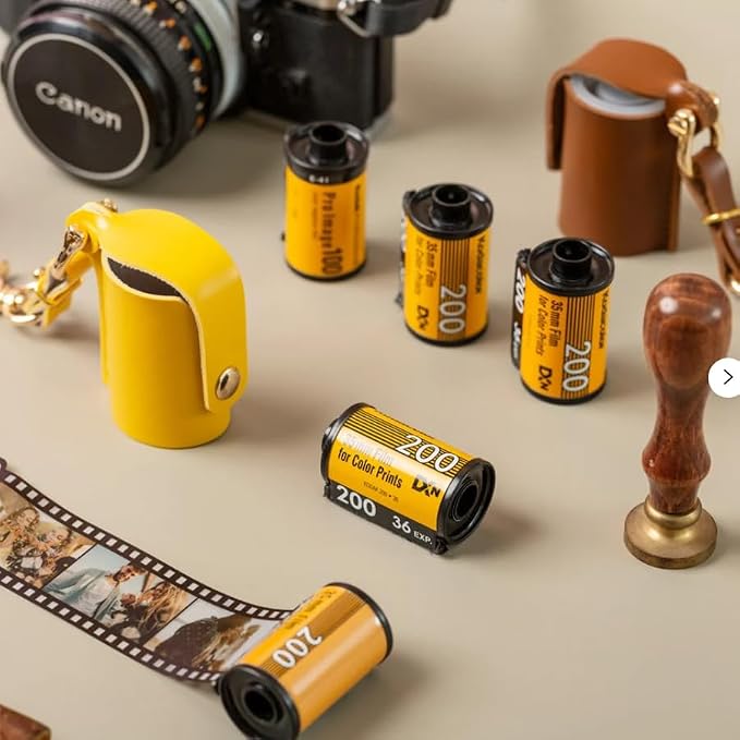 ZVZKC Leather 35mm Film Case Keychain, 35mm Film Holder Film Canisters with Caps for Film Photography & Gifts, H 1.96inch / 5cm (Yellow) - Image 5