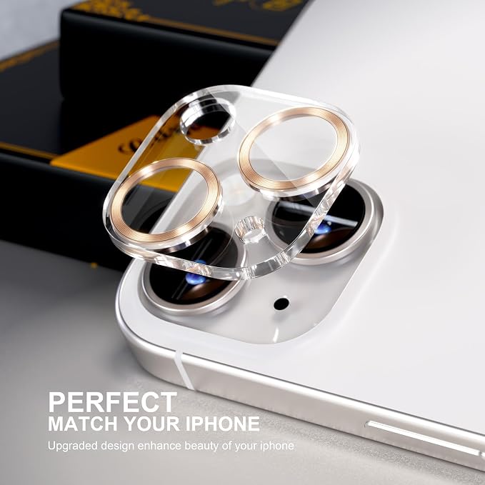 for 6 Pack iPhone 15 / iPhone 15 Plus Camera Lens Protector [Drop Protection] [Case Friendly] [Easy Installation] 9H Tempered Glass Camera Screen Protector Cover Accessories, CD Gold - Image 5