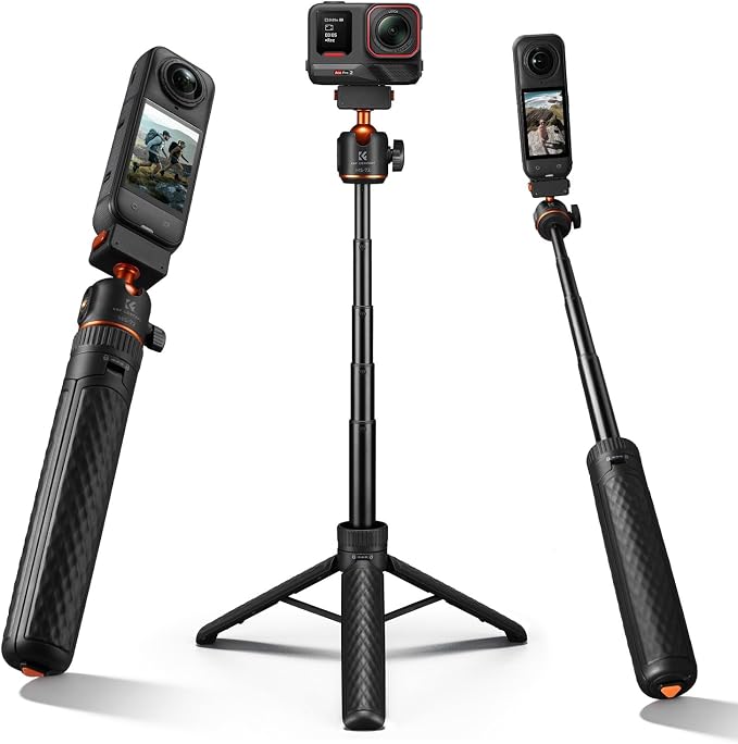 K&F CONCEPT Magnetic Quick Release Tripod for Insta360 X5/X6/Ace Pro 2 | 26" Tap-Open Tripod 360° Ball Head Extension Rod Table Portable Handle Grip Selfie Stick, Vlogging Stand, MS72 by KFCONCEPT