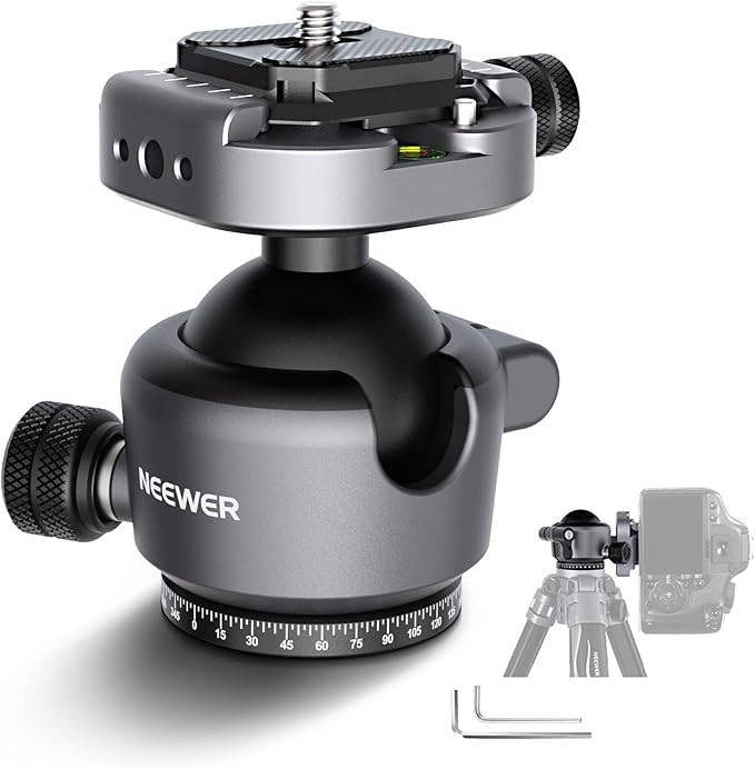 NEEWER GM41 Low Profile Tripod Ball Head, 40mm Metal Panoramic Camera Mount Adapter with 1/4" Arca Type QR Plate Compatible with PD, 360° Swivel & 90° Tilt, Max Load 11lb by Neewer