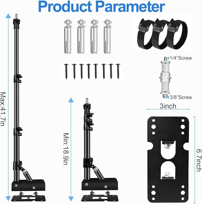 EMART Ring Light Wall Mount Boom Arm, Adjustable 42in/106cm Overhead Stand | 180°Rotation Heavy Duty Triangle Bracket Mounting Bar for Camera, Photography Lighting, Barber Led Lamp - Image 6