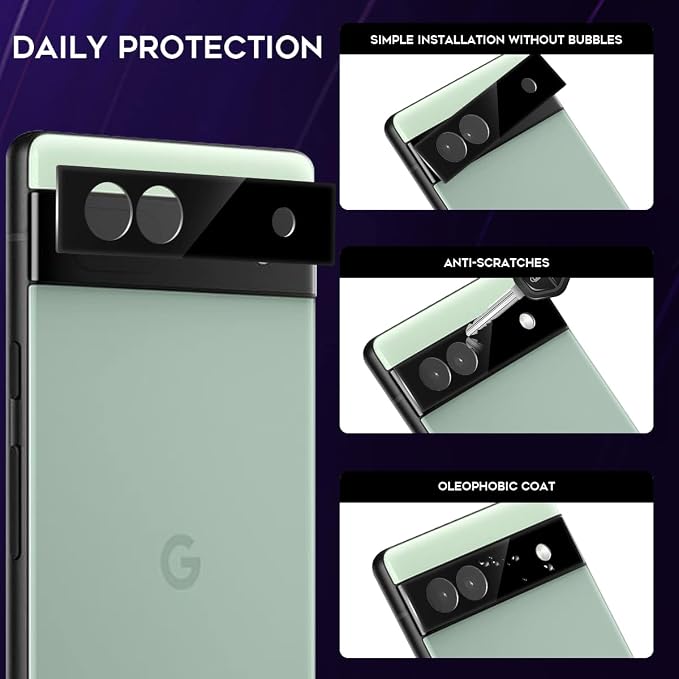 Orzero (4 Pack) Camera Lens Protector Compatible for Google Pixel 6a 5G, Protector de Cámera Tempered Glass 9 Hardness HD Anti-Scratch Bubble-Free - Image 3