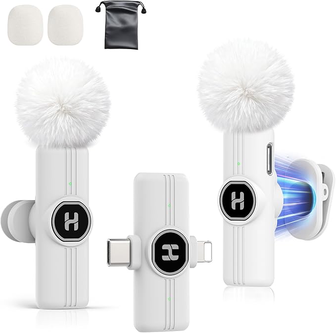 HEHOTTC Mini Wireless Lavalier Microphone for iPhone, iPad, Android Phone - 2in1 Microfono Lapel Bluetooth Mic for Recording, Clip on Omni Lav Mic for Video Recording, Tiktok, YouTube, Vlog by HEHOTTC