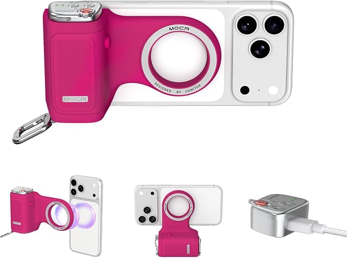 COMITOK MOCA iPhone 17 Pro Camera Grip No Need App for iOS26, Compatible iOS17 and iOS18, Fun Shot Magnetic Grip for Phone Native Camera with Anti-Drop Detachable Remote and Convenient Keychain Hook by COMITOK