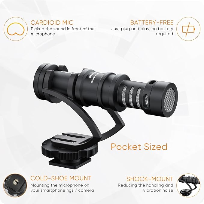 Camera Microphone,Comica CVM-VM10II Professional Video Microphone with Shock Mount, Deadcat,Compact Shotgun Mic Compatible with iPhone,DSLR Camera,Android Smartphones- Perfect for TikTok YouTube Vlog - Image 5