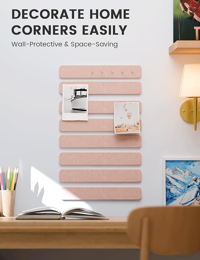 Fluxynara 13" x 2" Felt Wall Panels, Pink | 8-Pack Includes 50 Push Pins and Adhesive Tabs for Photos, Notes and Decor in Bedroom Doors, Home Office or Studios - Image 4