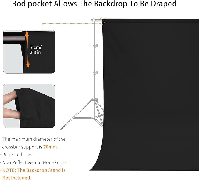 7x10 FT Black Photo Backdrop 100% Polyester Photography Background | Non-Reflective, Wrinkle-Resistant, Foldable Washable Black Sheet for Professional Photoshoot Portraits Party Video Studio - Image 3