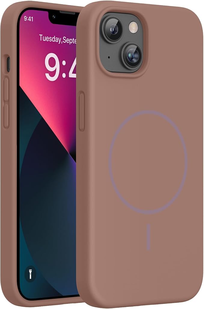 miracase Magnetic for iPhone 13 Case, [Soft Anti-Scratch Microfiber Lining], Compatible with MagSafe, Liquid Silicone Case Shockproof Drop Protection Phone Case for 13, Chocolate by Miracase