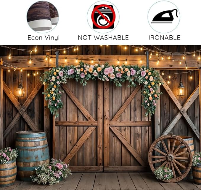 10x8ft Country Wedding Photography Backdrop Rustic Barn Door Photography Backdrop Farmhouse Pink Flower Cabin Wooden Birthday Baby Shower Wedding Bridal Party Banner Photo Booth Props Background - Image 4