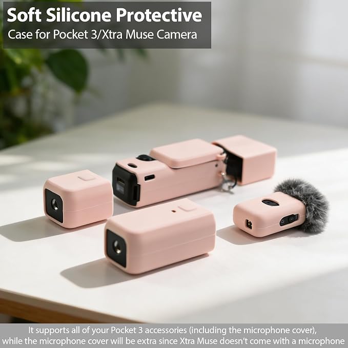 Case for DJI Osmo Pocket 3/Xtra Muse Camera, Soft Silicone Protective Case, Slim Fit Skin with mic Cover and Screen Protector Accessories for Osmo Pocket 3/Xtra Muse,Anti-Scratch (Pink) - Image 5