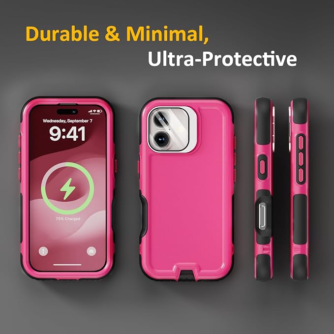 Follaroma Magnetic for iPhone 17 Case with Camera Cover Stand,Hot Pink,6.3" | Built-in Glass Camera Cover Stand,Compatible with MagSafe,Heavy Duty Shockproof Protective,Military-Grade Anti-DropDual Case - Image 8