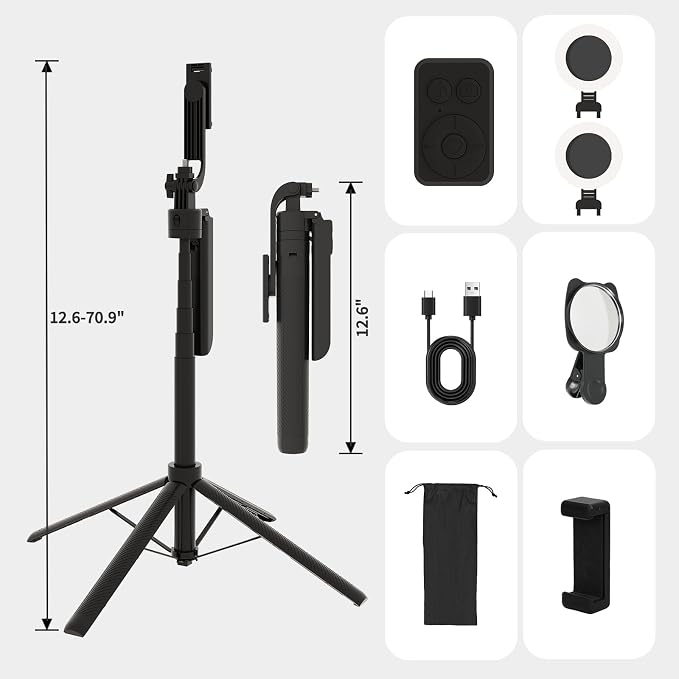 Auto Face Tracking Selfie Stick Tripod with Fill Light, 360 Rotation & Gesture Control, 70.9" Selfie Stick Tripod for iPhone with Remote for for TikTok/Vlog/Live Stream/Video Recording - Image 7
