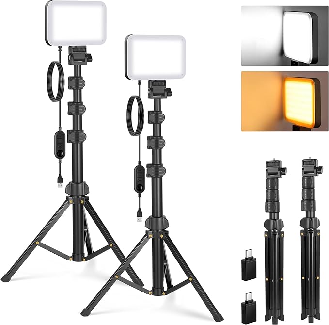 NEEWER Basics 2 Pack LED Video Light Panel Lighting Kit, 6.2" Dimmable Portable Studio Light with 53" Tripod Stand, 3200K-5600K/CRI95+ 810lux for Photography Video Recording Streaming Podcast, BP132 by Neewer