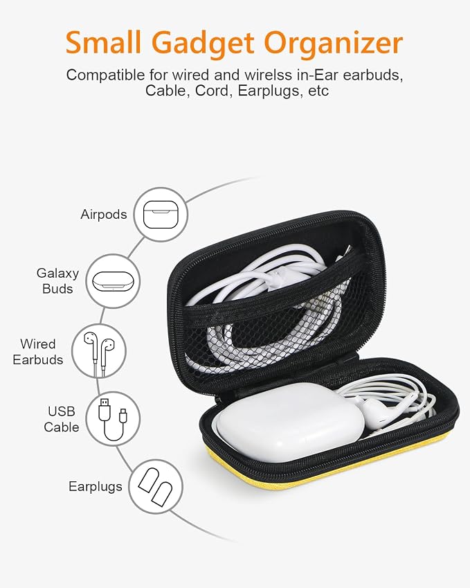 Gold-Yellow Mini Earbud Case, Cute Protective Pouch for Apple Airpods | Fits Samsung Galaxy Buds, JBL, Sony, Cable, Card, Earplugs, Heart Monitor, Small Hard Shell Bag - Image 3