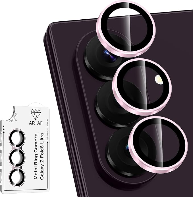 for Samsung Galaxy Z Fold 8 Ultra Camera Lens Protector, Individual Metal Ring Tempered Glass Lens Cover, [Strong Adsorption] Scratch Resistant Ultra-Thin HD Clear Lens Cover, 1 Set-Pink Ring by Btscase