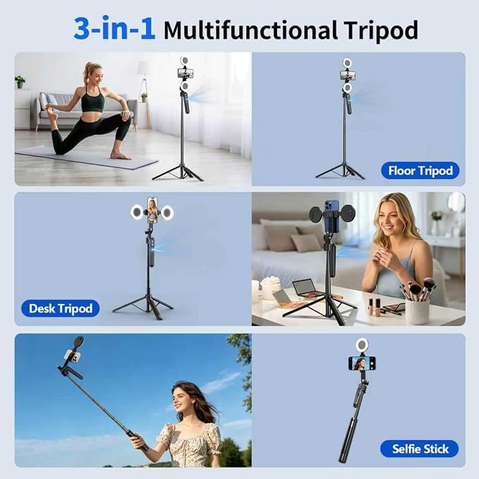 70.9" Auto Face Tracking Selfie Stick Tripod for iPhone with Light, No App, 360° Rotation Tripod that Follows Your Movement with Remote Control for Vlog/Live Stream/Video Recording - Image 7
