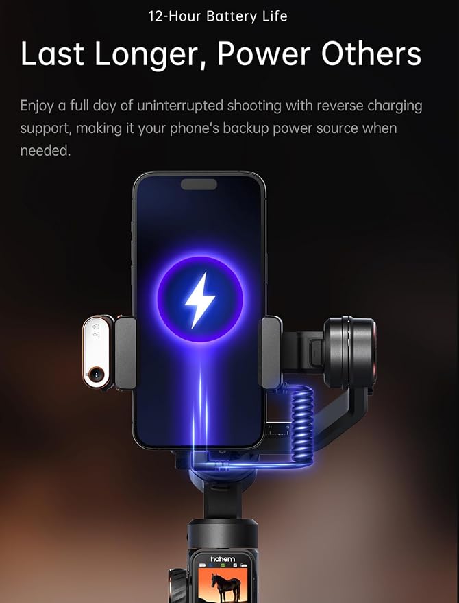 hohem iSteady M7 Gimbal Stabilizer for iPhone, 3-Axis Smartphone Gimbal | Magnetic AI Tracker Fill Light, Detachable Touchscreen Remote Controller, Built-in Extension Rod,iSteady 9.0,500g Payload - Image 7