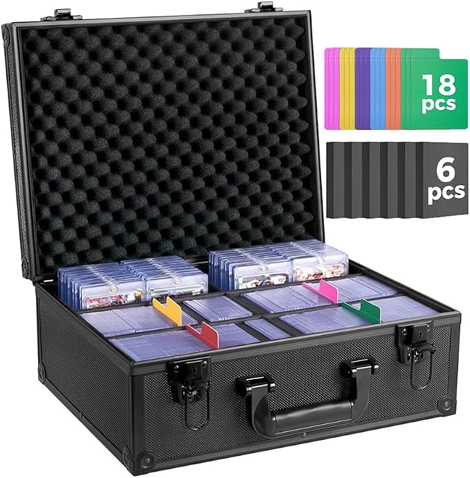 Trading Card Storage Box for 3" x 4" Top Loaders 610+, Sports Cards Case | Baseball Card Storage with 18 Color Separators & 6 Foam Dividers, Card Box Fits Toploaders, Hard Sleeves, Magnetic Holder by OEODAJ
