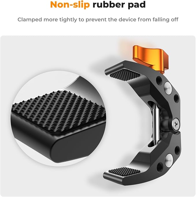 K&F CONCEPT Camera Mount Clamp, Super Crab Clamp with 1/4" Thread Holes | 60mm Max Opening for Round Pipe Flat Surface, Monitors, LED Lights, and Other Photographic Accessories, MS15 - Image 6