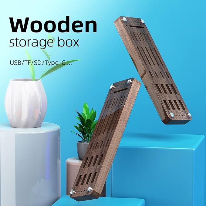 Wooden Memory Card Case TF Cards Box and USB Drive/SD Card Holder Desk,Micro SD Card Case,Memory Card Case, Memory Card Carrying Case -AJSNH01M - Image 2