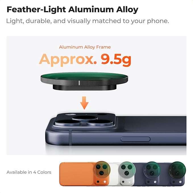 K&F CONCEPT Snap-On CPL Filter Compatible with iPhone 17 Pro Max/17 Pro | 9.5g Ultra-Lightweight Polarizing Filter with Snap-on Deco Mount, AGC Glass 28-Layer Coating Anti-Reflection, FA301 - Image 7