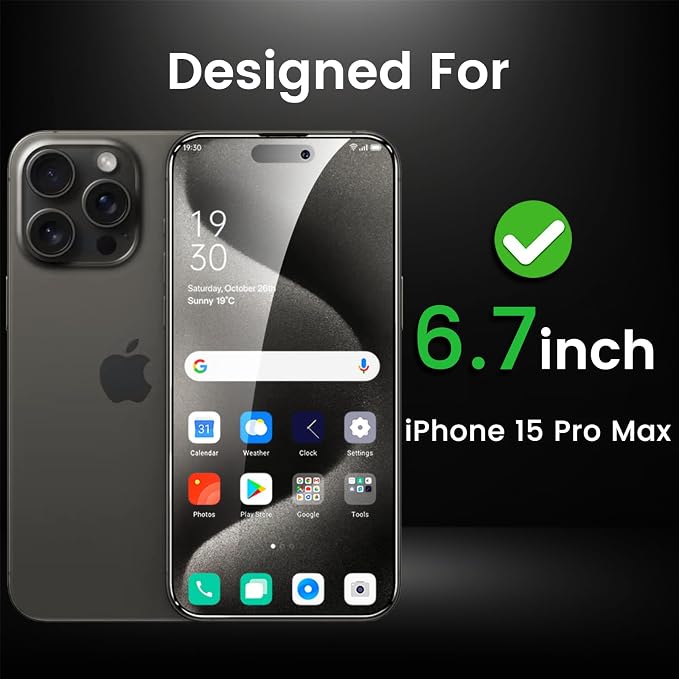 Romkasi 4 Pack Privacy Screen Protector for iPhone 15 Pro Max 6.7 Inch with 4 Pack Camera Lens Protector, Anti Spy Tempered Glass Film, Anti-Scratch, Touch Sensitive, Case Friendly - Image 2