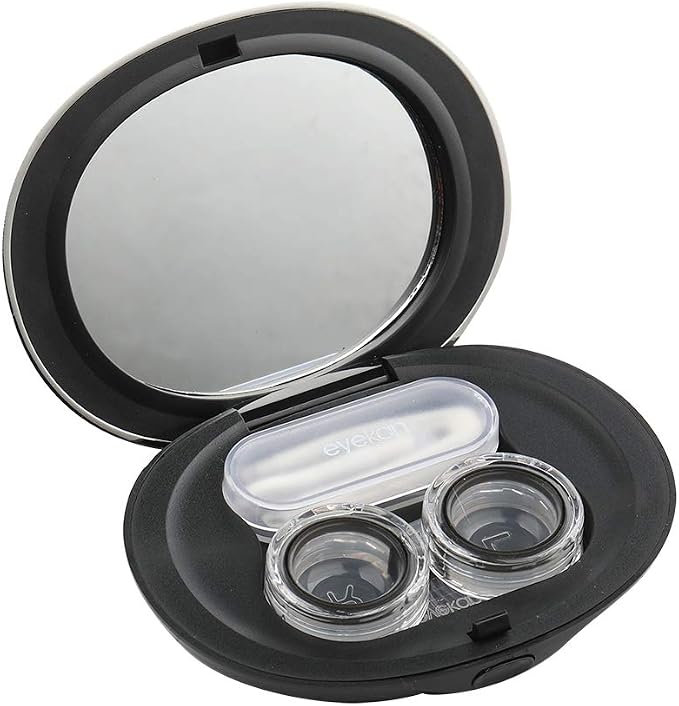 MUDOR Contact Lens Case-Cute Travel Kit with Mirror and Tweezers(Black) | No Leak, Insert and Remover Tool - Image 2