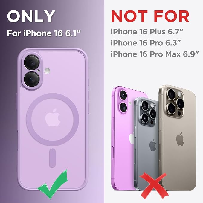 CAPRARO for iPhone 16 Case, Compatible with MagSafe | Upgraded [Full Camera Protection] Protective Translucent Matte Women Girl Magnetic Phone Case Cover, Elegant Purple - Image 2